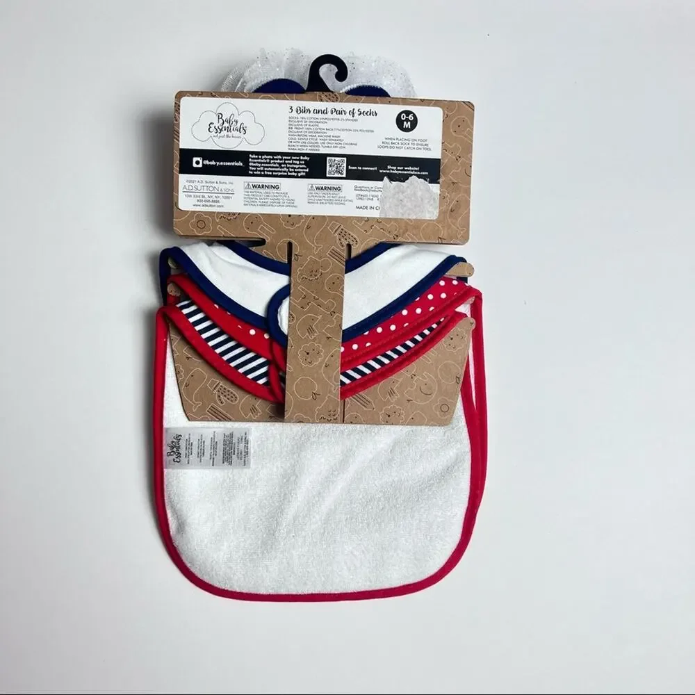Baby Essentials July Fourth Bib and 1 Pair Socks Accessories Set